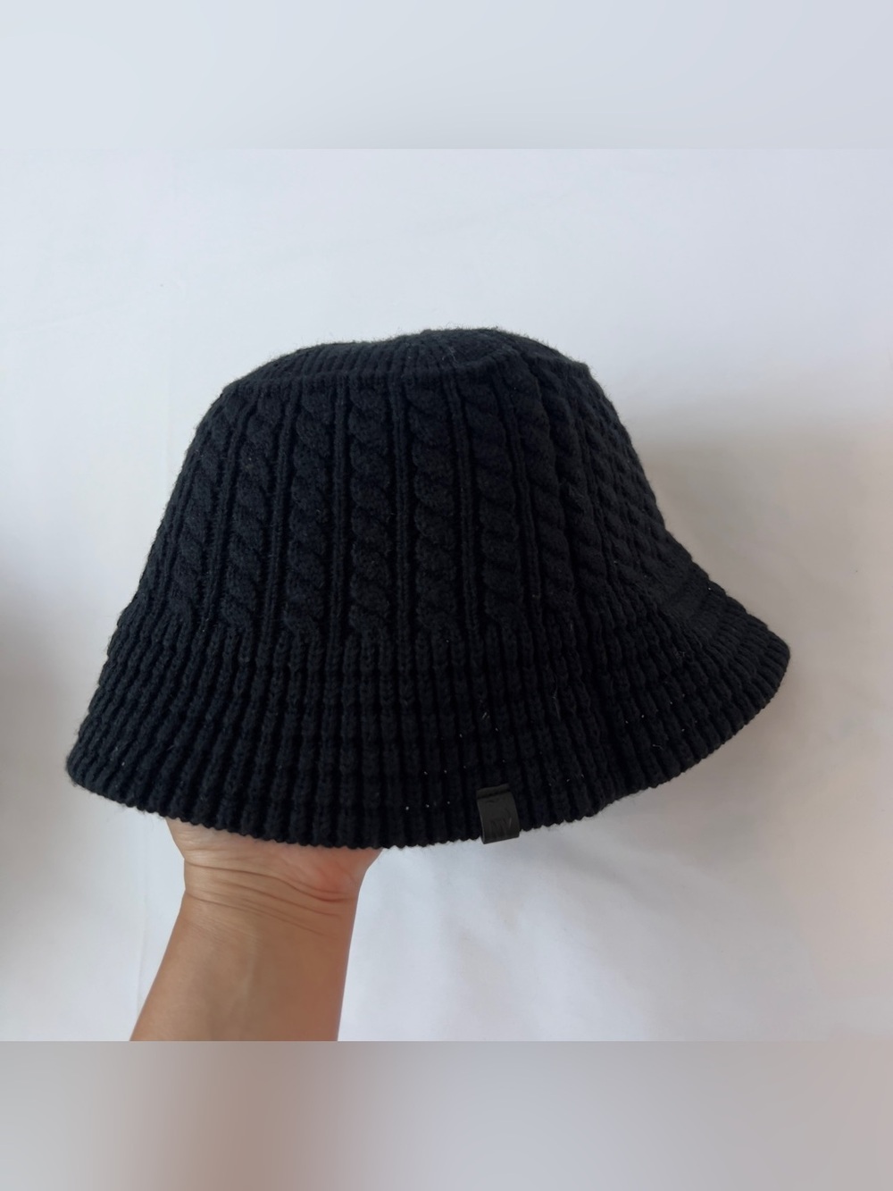 DKNY Black Cable Knit Bucket Hat